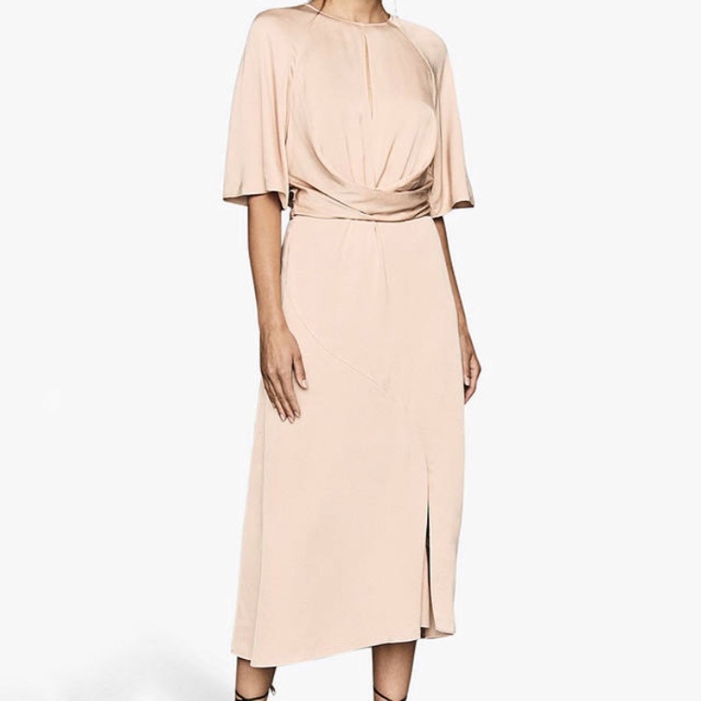 Reiss Arlo Half Sleeve Midi Dress, Open Back, Pale Pink, 4